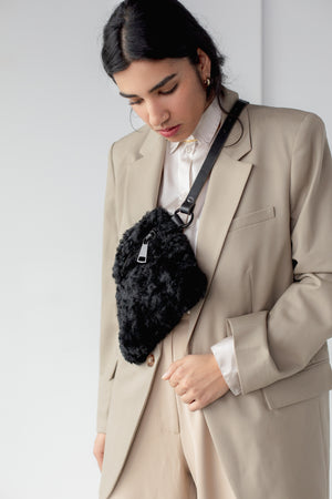 YBH Black Shearling Fanny Pack