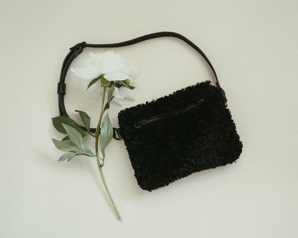 YBH Black Shearling Fanny Pack